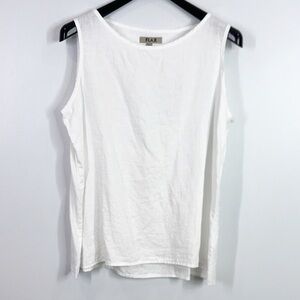 Flax women’s sleeveless 100% linen white tunic top size large lagenlook